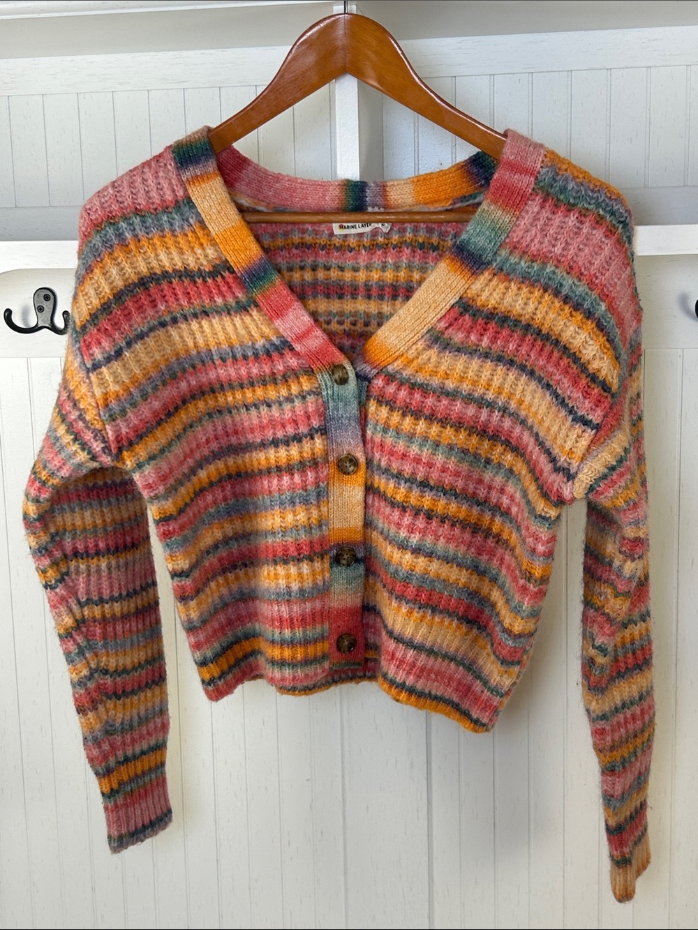 Marine Layer Rainbow Striped Wool Cardigan XS Boxy Coastal